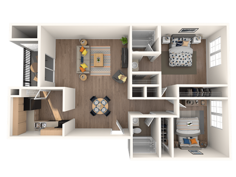 Floor plan for 2 beds, 2 baths, 925 sqft